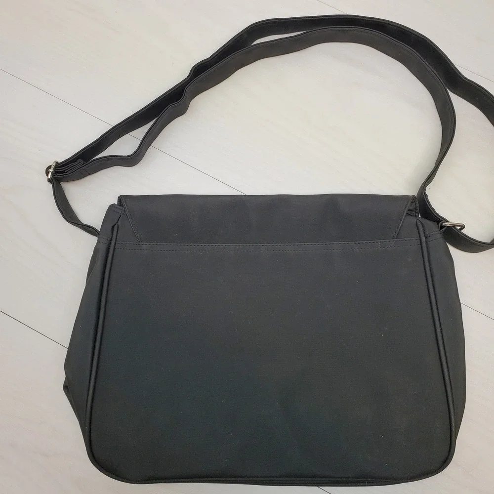 Black Messenger Bag Crossbody Bag PVC Adjustable Strap Silver Buckle